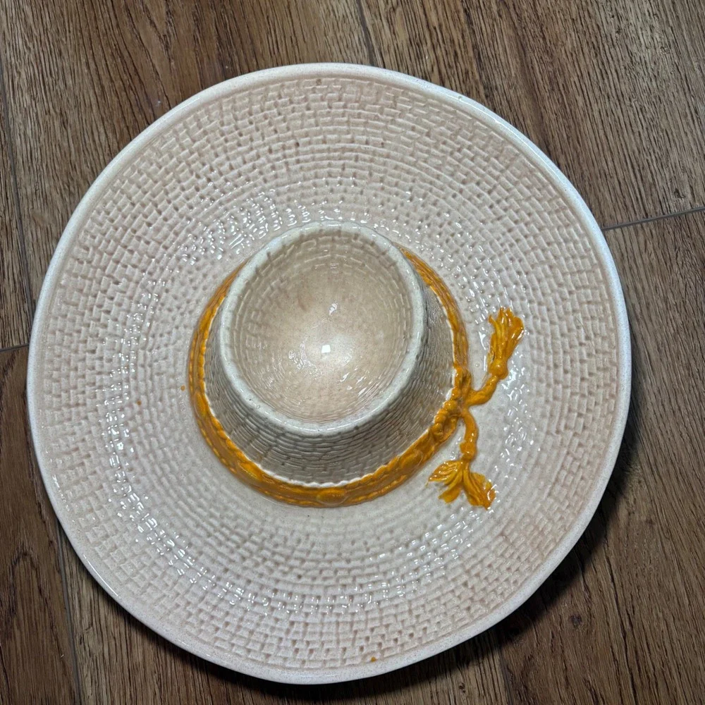 VTG Ceramic Sombrero Chip and Dip Serving Platter‎ Woven Texture USA Made 1986